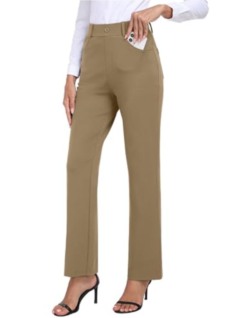Womens Yoga Dress Pants Elastic Waist Bootcut Stretch Pull On Office Trousers